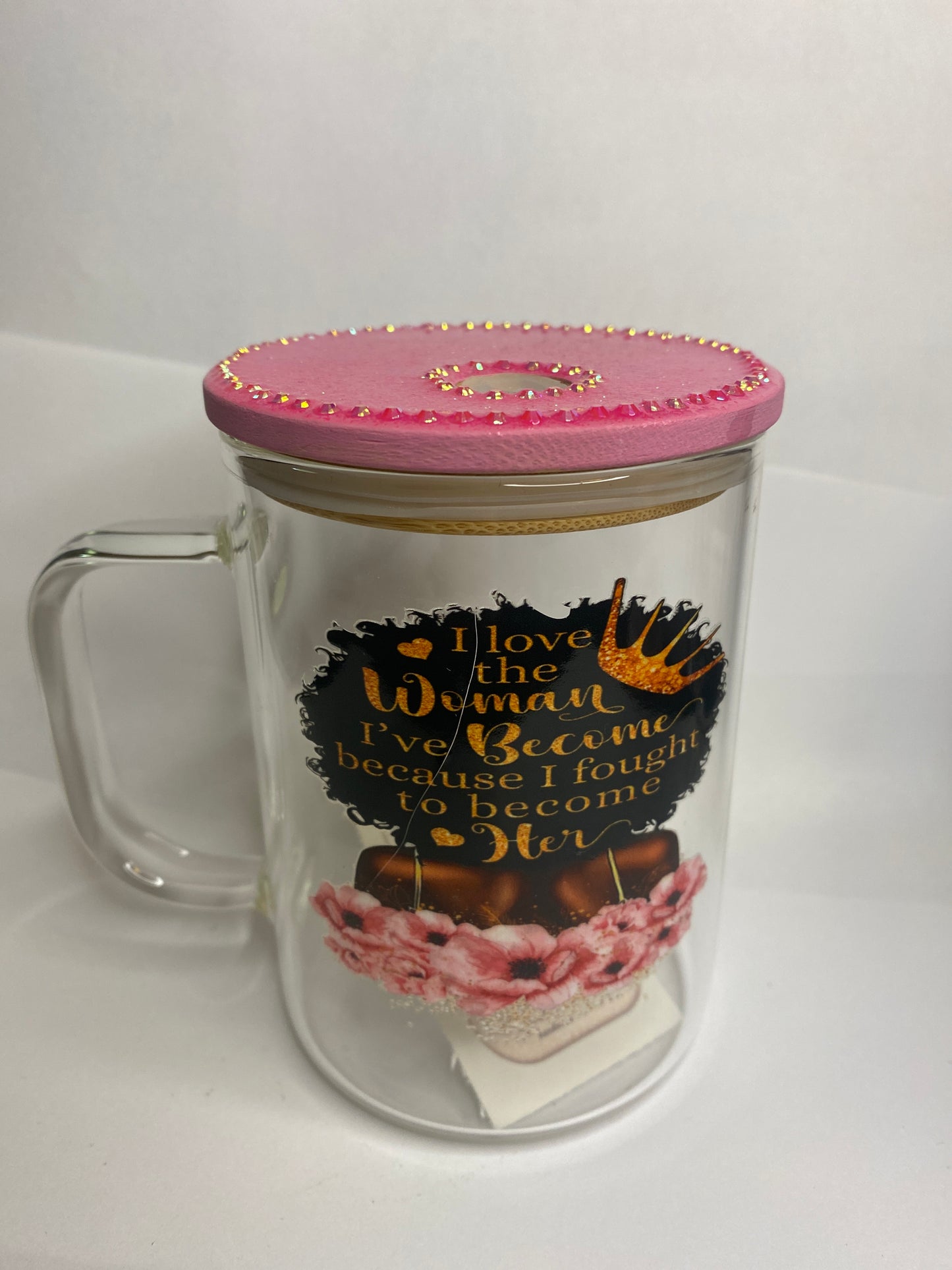 Empowering 16oz Glass Bedazzled Lid