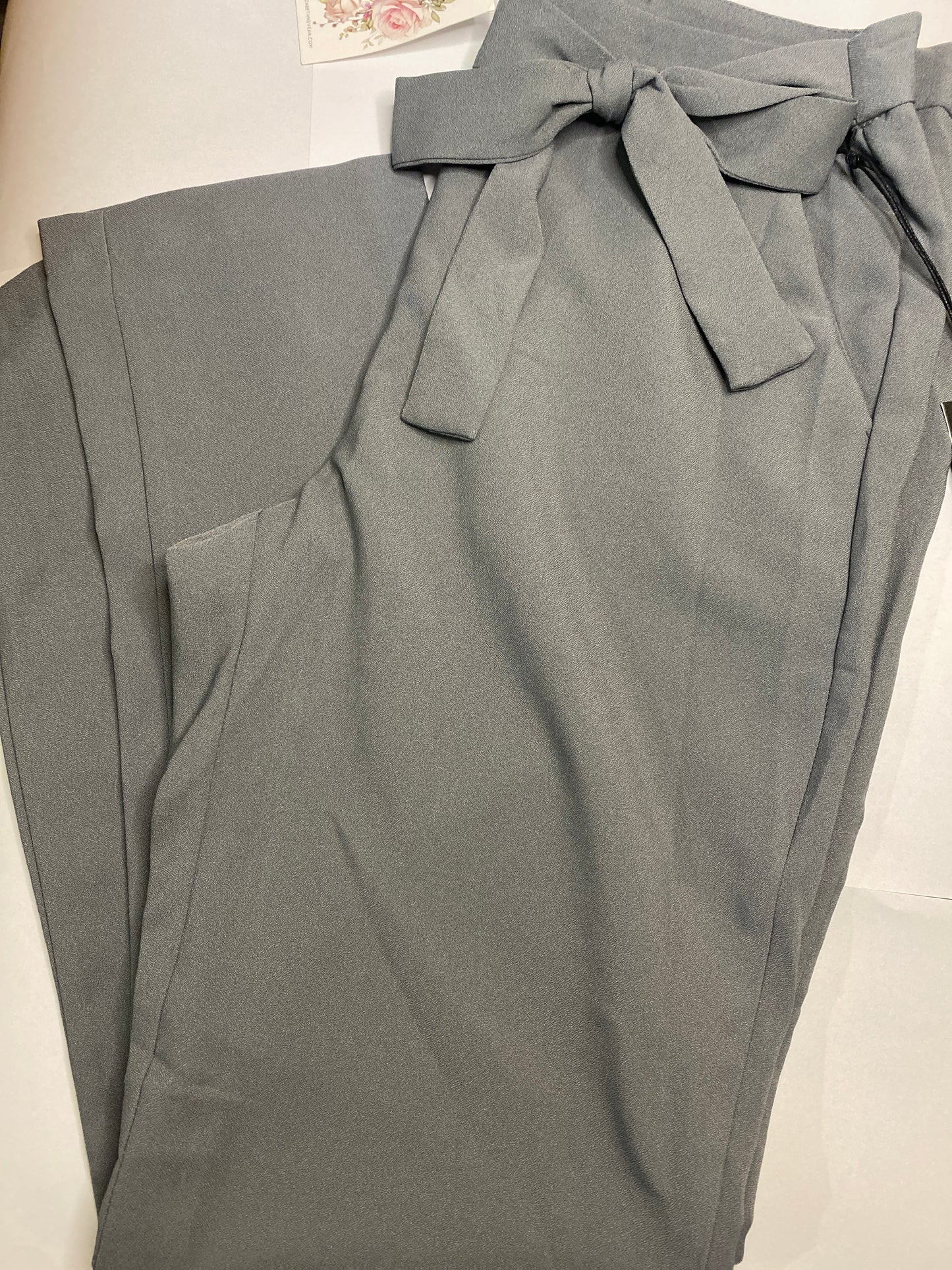 Chic Grey Slacks With Bow Detail