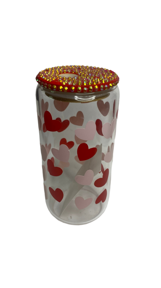 Red Heart Bedazzled Glass Cup. Your beverage of choice can