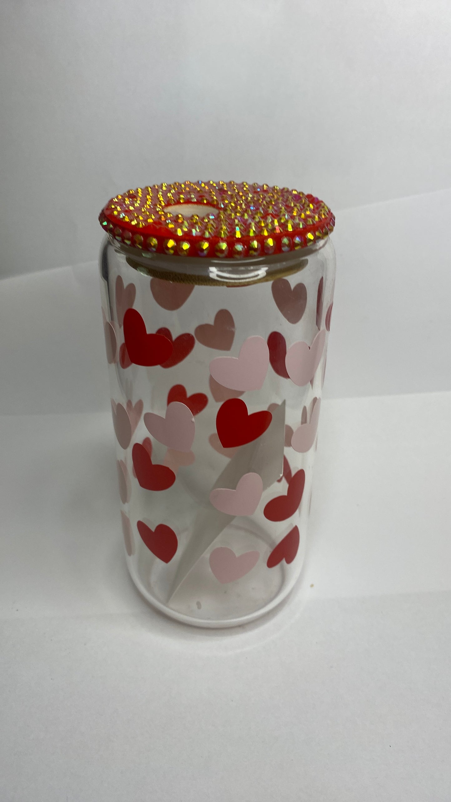 Red Heart Bedazzled Glass Cup. Your beverage of choice can