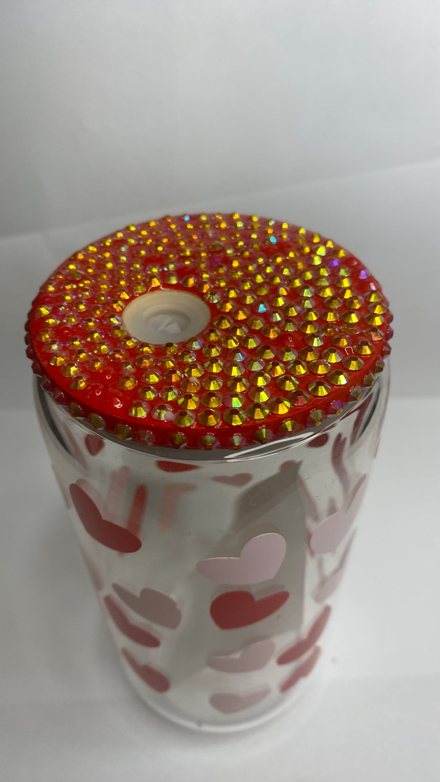Red Heart Bedazzled Glass Cup. Your beverage of choice can