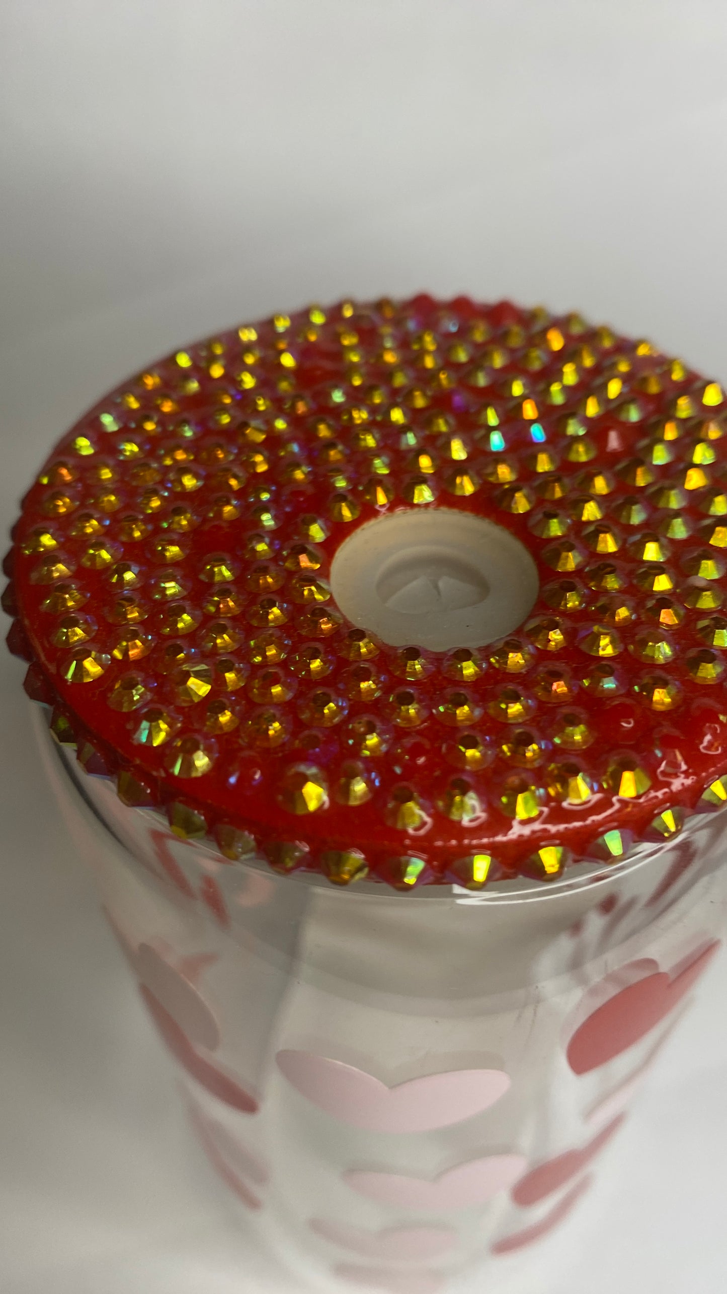 Red Heart Bedazzled Glass Cup. Your beverage of choice can