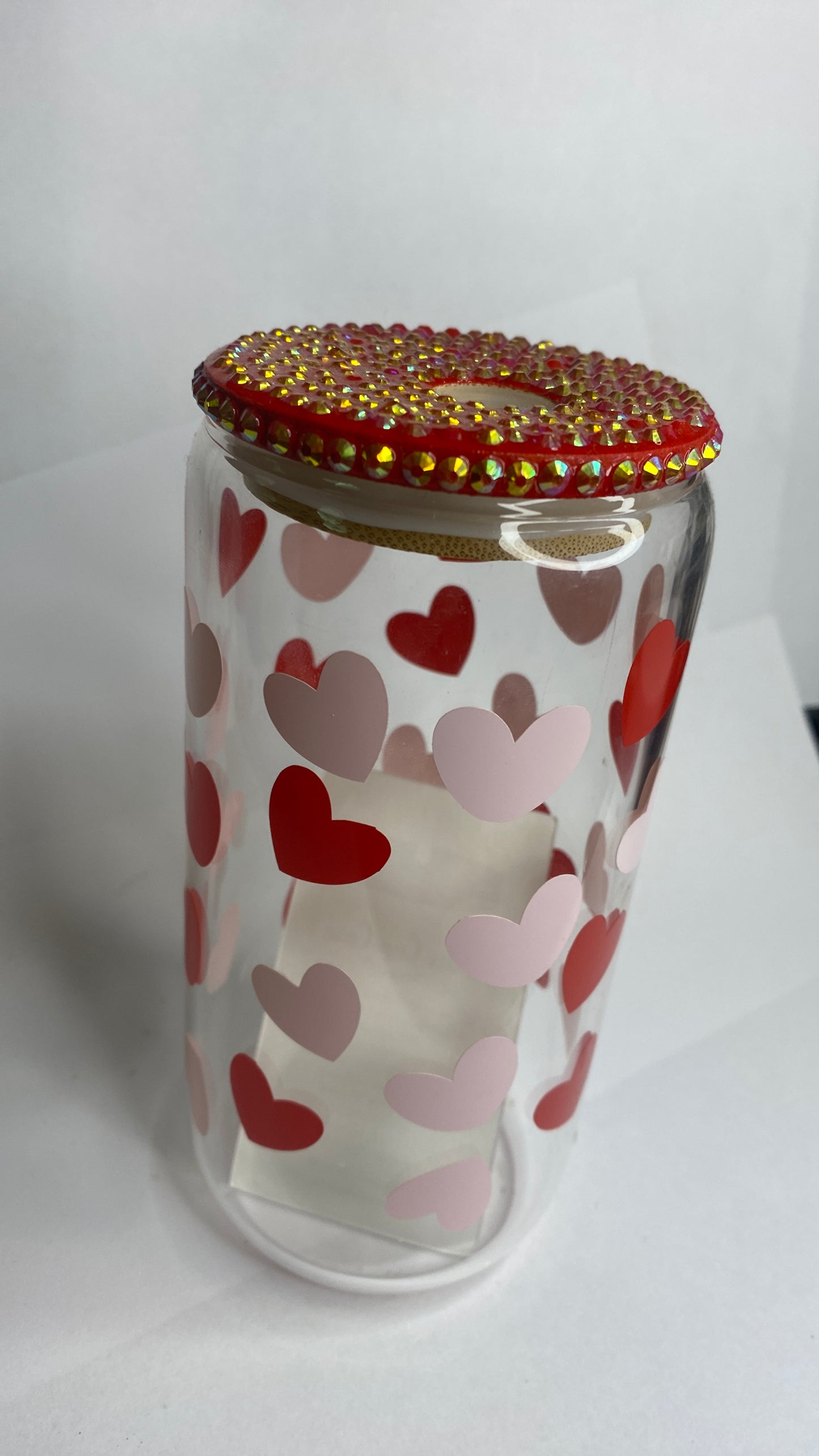 Red Heart Bedazzled Glass Cup. Your beverage of choice can